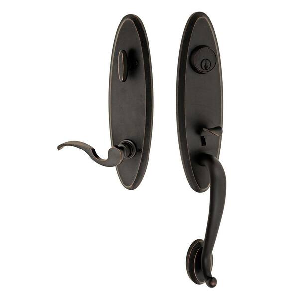 Fusion Oil-Rubbed Bronze Westbrook Interconnect Interior Handle Set with Drop Tail Right Handed Lever
