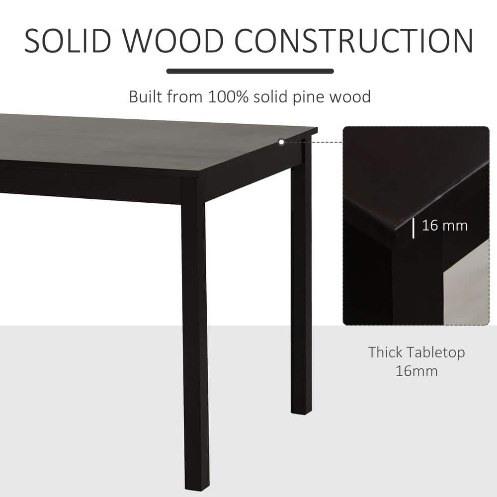 Brown Solid Pine Wood Dining Set with 4 High Back Chairs