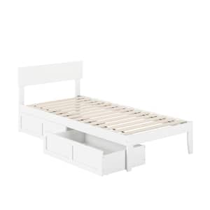 Boston White Twin Extra Long Solid Wood Storage Platform Bed with 2 Extra Long Drawers