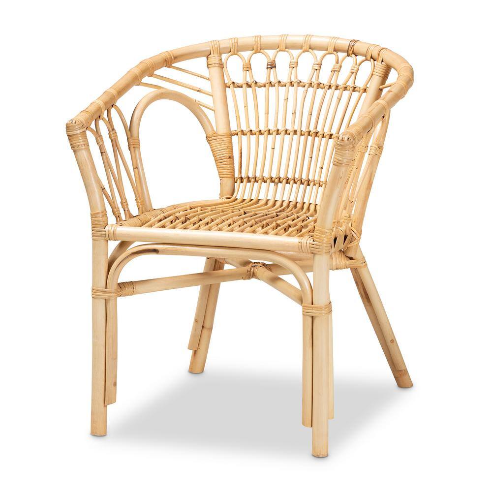 Bohemian Bali Low Slat Rattan and Cane Brown Arm Chair