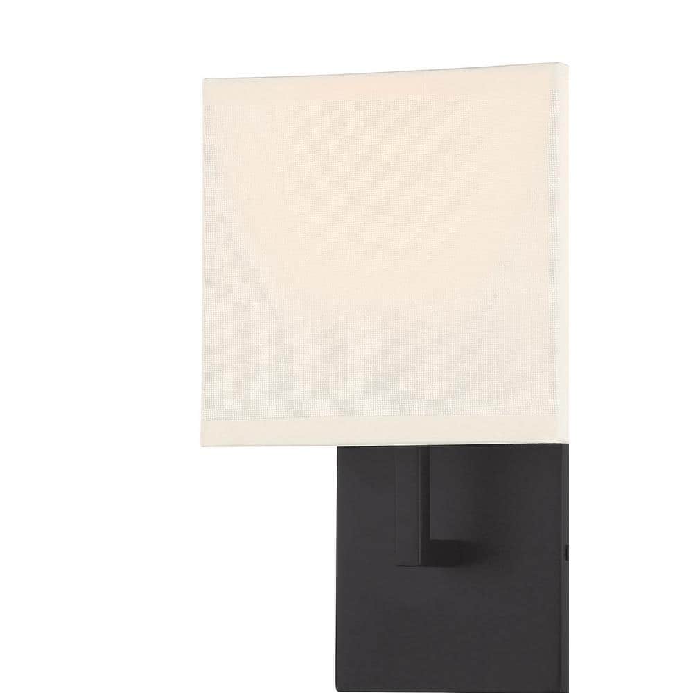 Coal Black Direct Wired Electric Wall Sconce with White Fabric Shade