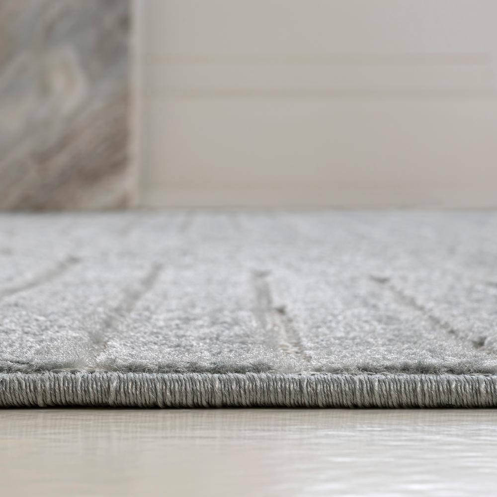 Light Blue and Cream Geometric Synthetic Runner Rug, 2 x 8