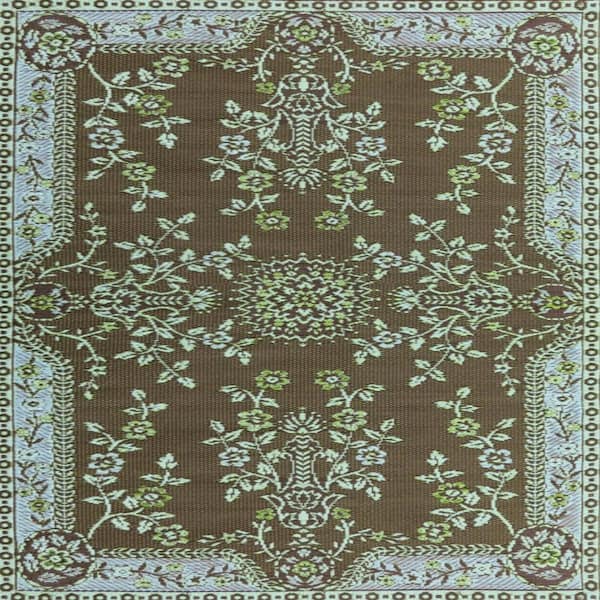 Oriental Garland Reversible Recycled Outdoor Rug, Teal and Brown, 6' x 9'