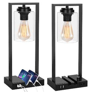 15 .7 in. Black Bedside Table Lamp with Clear Glass Shade(2-Pack)
