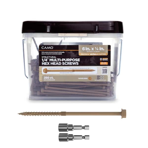 CAMO 1/4 in. x 6 in. Hex Head Multi-Purpose Hex Drive Structural Wood Screw - PROTECH Ultra 4 Exterior Coated (250-Pack)