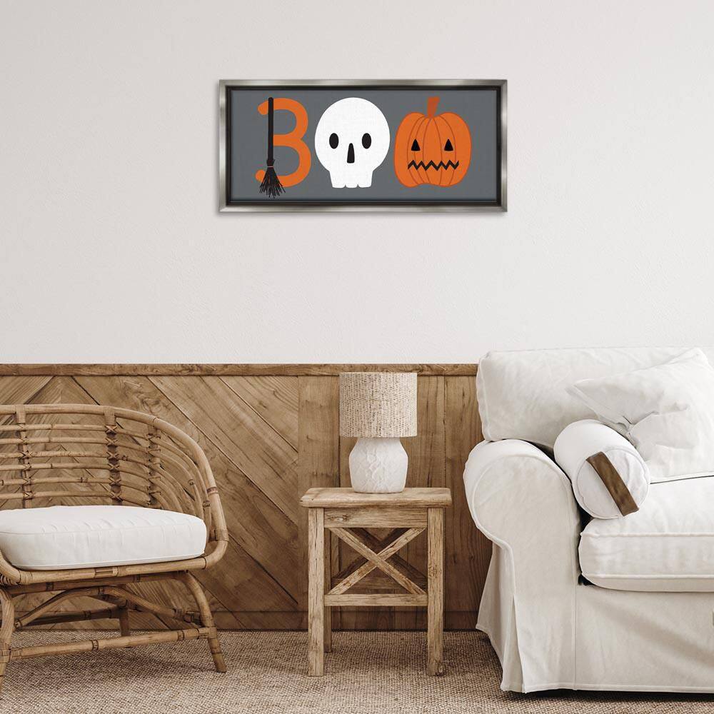 Boo Halloween Fun Typography by Sazerelli Designs Gray Floater Frame Typography Graphic Art Print 11 in. x 25 in. price history on PriceWatchPro