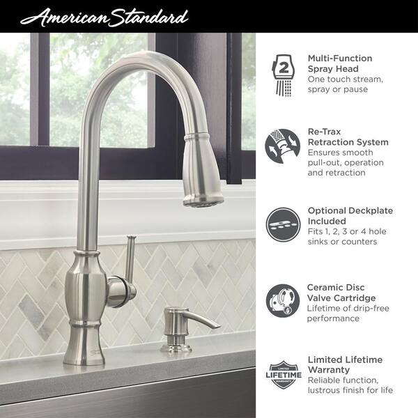 American Standard Marchand Single Handle Pull Down Sprayer Kitchen Faucet In Stainless Steel 7029301 075 The Home Depot