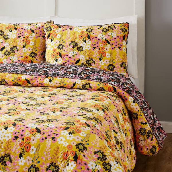 MAKERS COLLECTIVE Sunny Garden 3-Piece Yellow Full/Queen Cotton Quilt Set