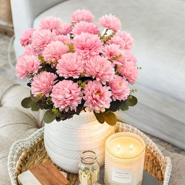 14.9 in Pink Flowers Artificial Mums 2 Pcs 18 Heads Silk