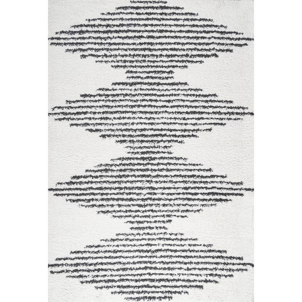 Modern Moroccan-Inspired Stripe Shag Rug 8' x 10' - Black and Ivory