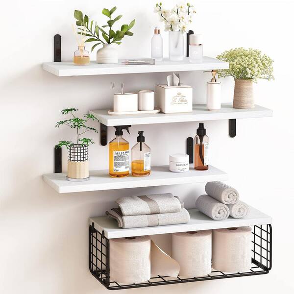 Unbranded 15.7 in. W x 5.9 in. D Paulownia Wood Floating Cantilever Shelves White Decorative Wall Shelf (4-Piece)