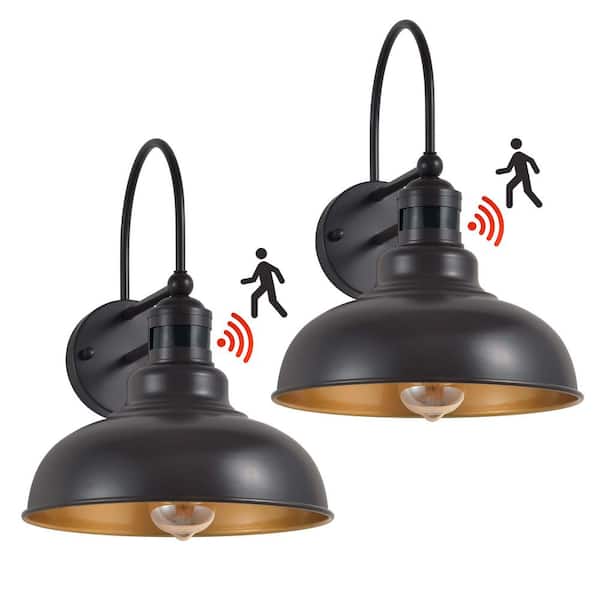 GMGSROM Black and Gold Motion Sensing Dusk to Dawn Farmhouse Outdoor Barn Light Wall Sconce (Set of 2)