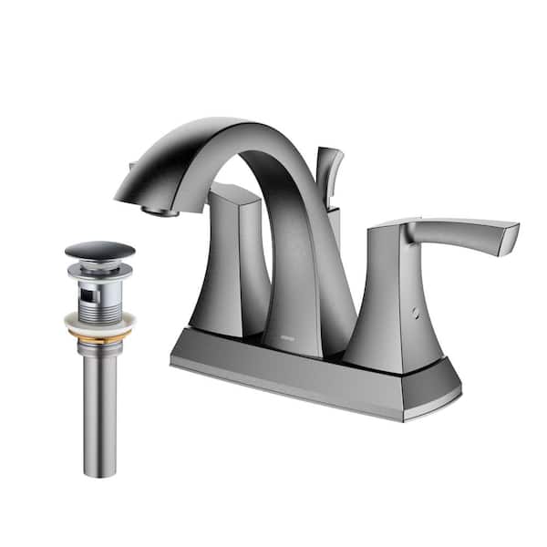 Karran Randburg Centerset 2-Handle 2-Hole Bathroom Faucet with Matching Pop-up Drain in Stainless Steel