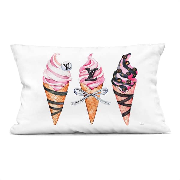 Glam Ice Cream Cones Pink Print Zipper Polyester 14 in. X 20 in. Throw Pillow