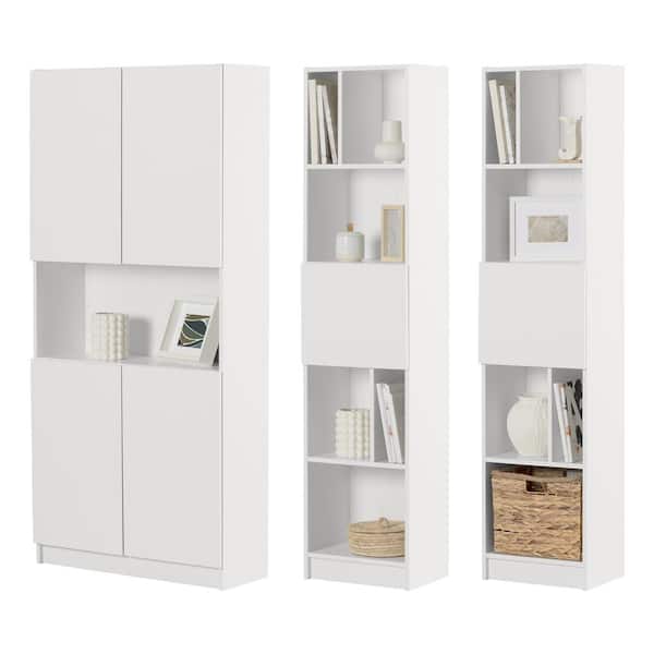 Liora Pure White 71.5 in. Boockases with 18-ShelfSet of Bookcase