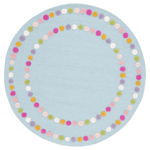 Kids 5 ft. x 5 ft. Blue/Pink Polka-Dot Border Round Area Rug