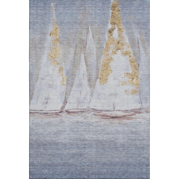 Mayfield Premium Machine Washable Abstract AMF2084 Blue 3 ft. x 5 ft. Area Rug