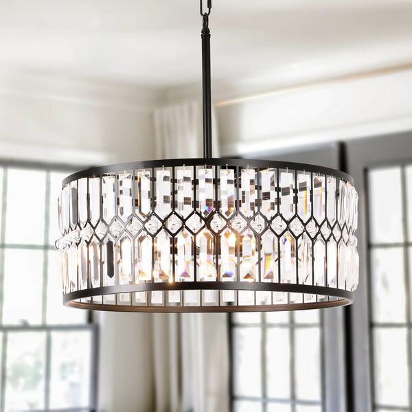 RRTYO Arba 5-Light Modern Glam Black Drum Round Crystal