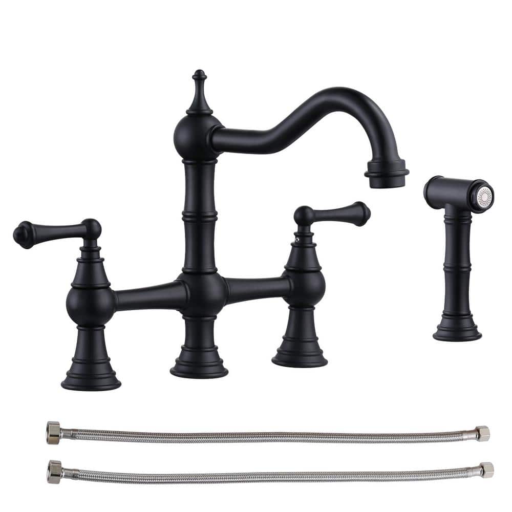 AVITAS Antique Design Double Handle Bridge Kitchen Faucet with Side