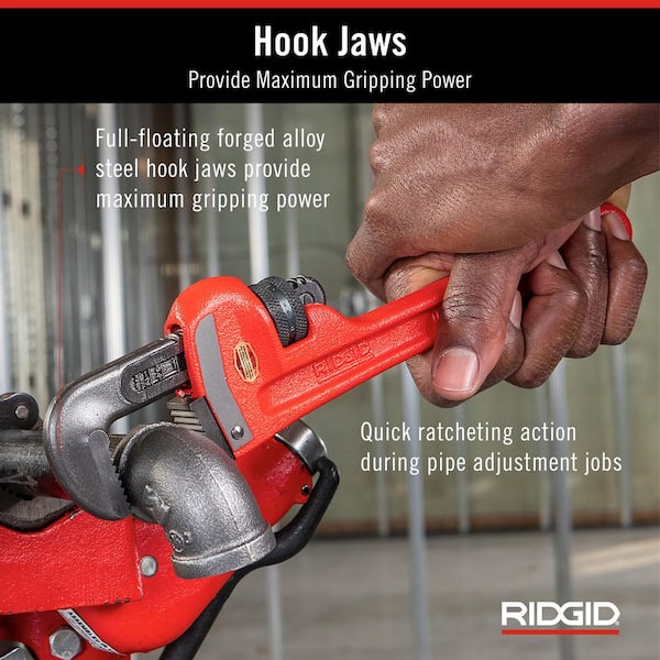 10 in. + 18 in. + 24 in. Straight Pipe Wrench 3 Pc Set for Heavy-Duty Plumbing with Self Cleaning Threads and Hook Jaws