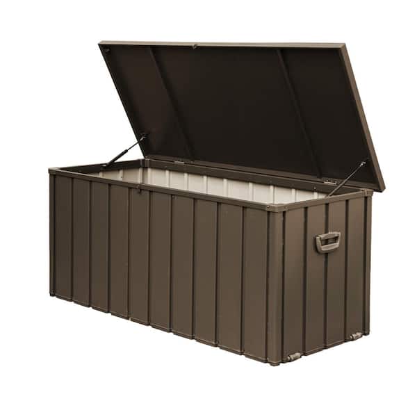 Sudzendf Dark Brown 100 Gal. Outdoor Storage Steel Deck Box, Waterproof, Large Patio Storage Bin