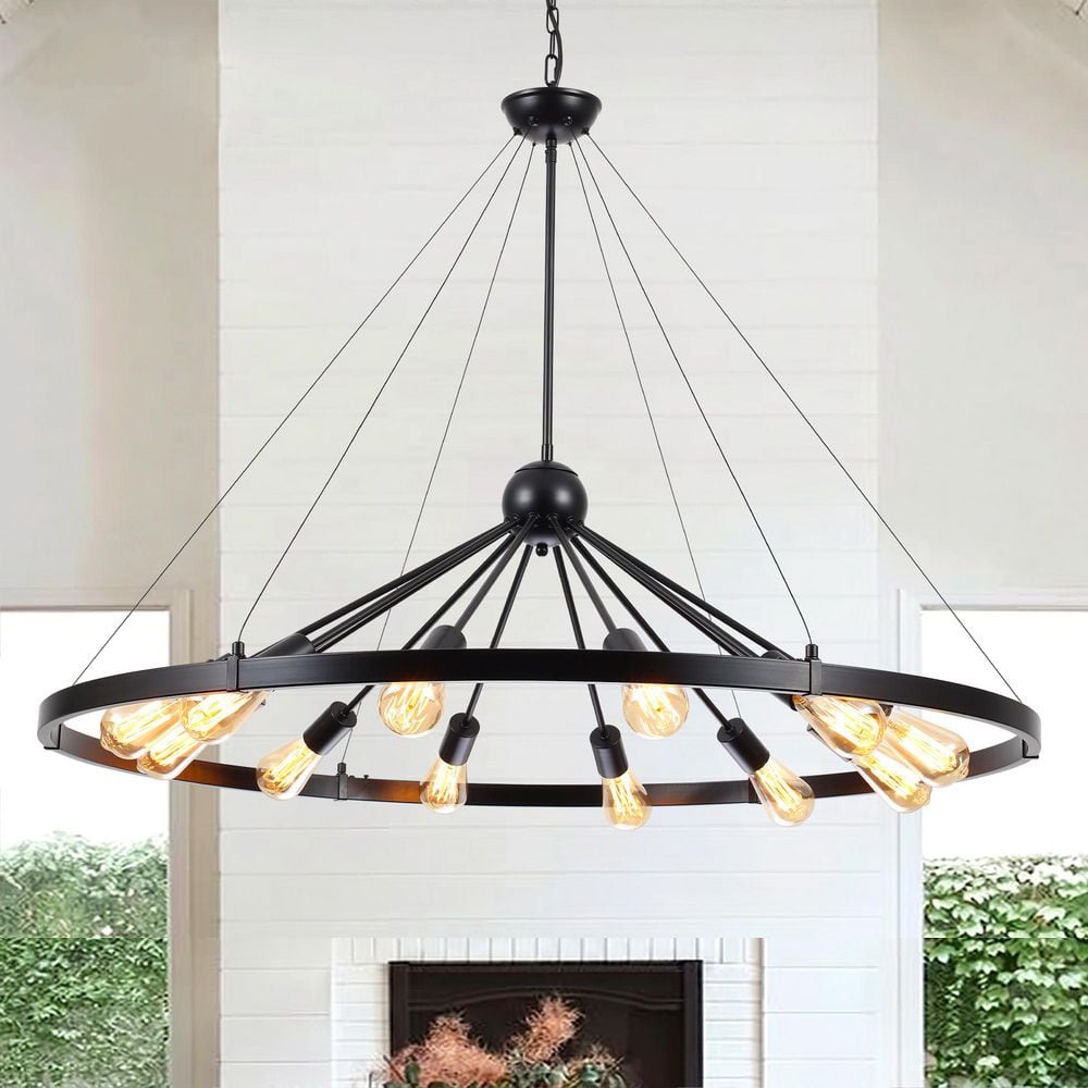 ヨンジュン ポロライド HLJYNJM 12 Light Matte Black Wagon Wheel Sputnik Chandelier