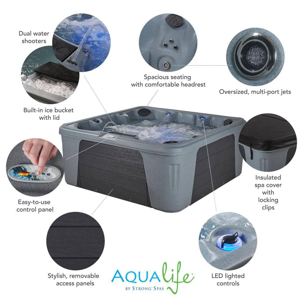 Gray 7-Person Square 30-Jet Polyethylene Hot Tub