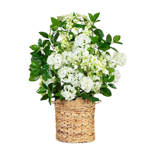 Nearly Natural 31in. Green Artificial Mixed Flower Arrangement in Hyacinth Weave Basket
