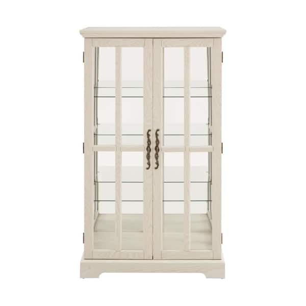White Glass Display Curio Cabinet with LED Lights Accent Storage Cabinet with 3 Adjustable Shelves Curio Showcase