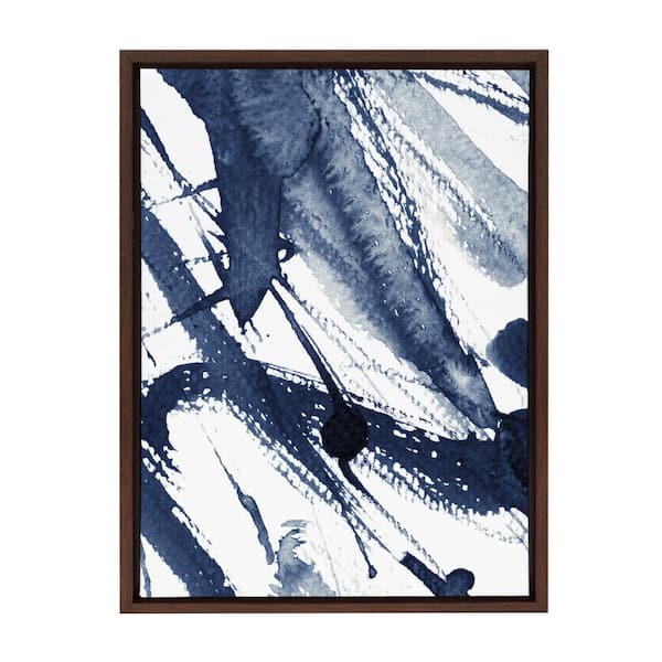Kate and Laurel Sylvie Indigo Watercolor 1-Piece Brown Framed Canvas Art Print, 24.00 in. x 18.00 in.