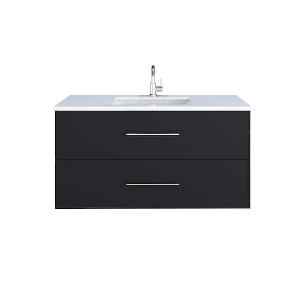Napa 48" W x 22" D 21-3/8" H Single Sink Bathroom Vanity Wall Mounted in Matte Black with White Quartz Countertop