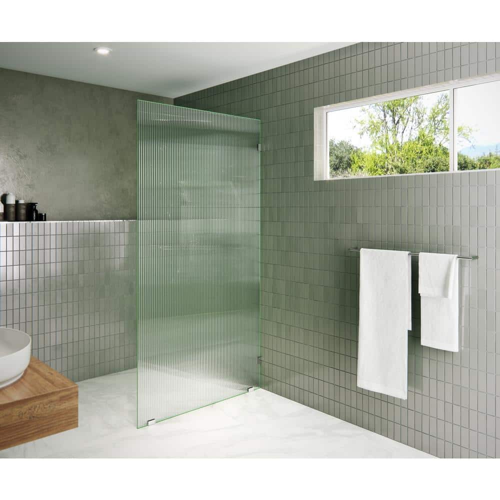 78 in. x 40 in. Frameless Fluted Glass Shower Panel with Polished Chrome Finish