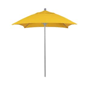 6 ft. Grey Woodgrain Aluminum Commercial Market Patio Umbrella FiberglassRibs and PushLift in Sunflower Yellow Sunbrella