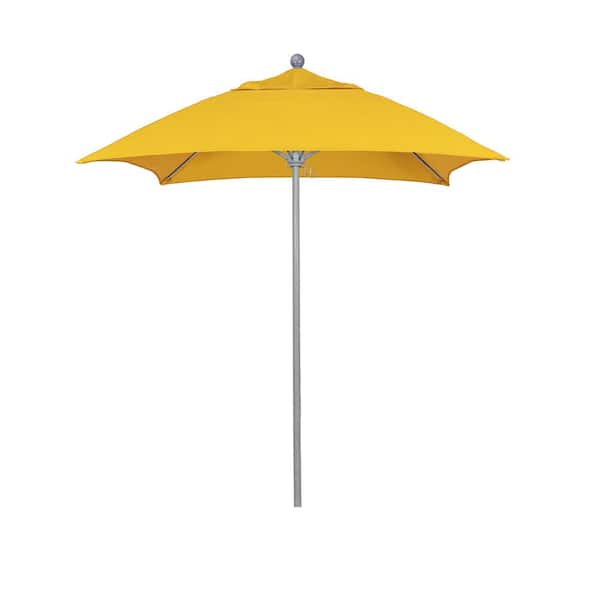 California Umbrella 6 ft. Grey Woodgrain Aluminum Commercial Market Patio Umbrella FiberglassRibs and PushLift in Sunflower Yellow Sunbrella