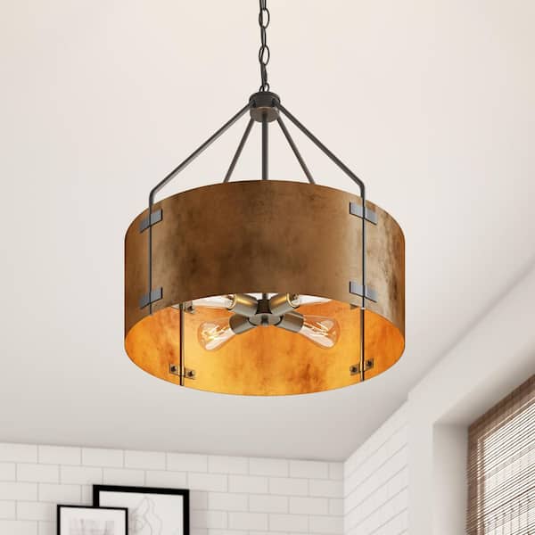 aiwen 4-Light 22.44 in. Round Rustic Chandelier Kitchen Island Farmhouse Drum Hanging Light