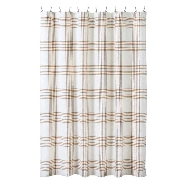 VHC BRANDS Wheat Plaid 72 in Golden Tan Soft White Shower Curtain