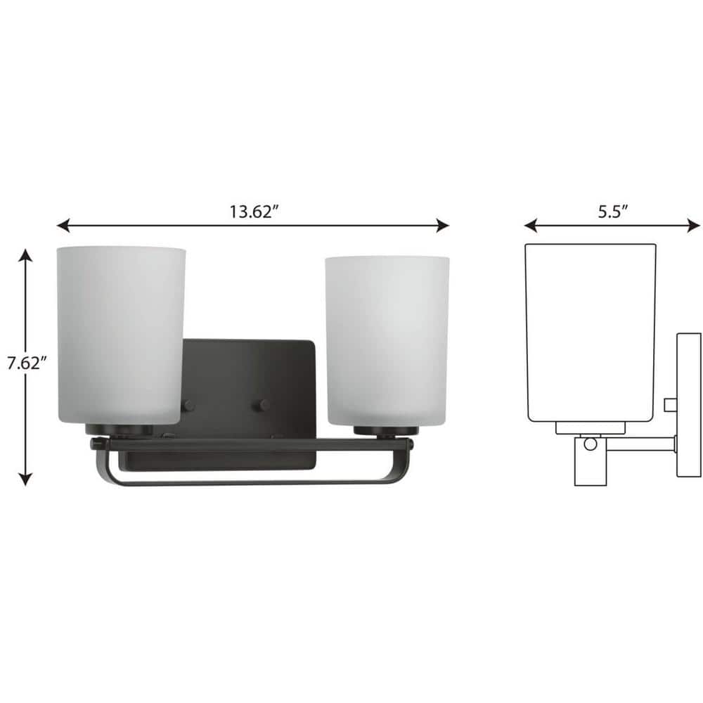 Matte Black and Etched Glass Two-Light Bath Vanity Fixture