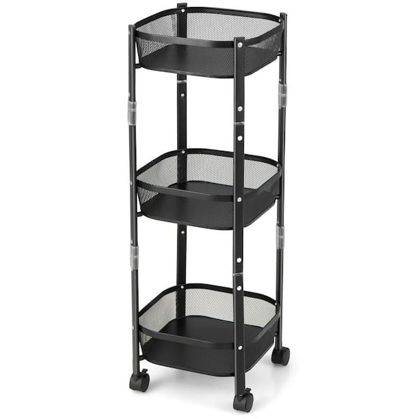 ANGELES HOME Square 3-Tier Rotating 1-Second Folding Storage Rack Metal Kitchen Cart