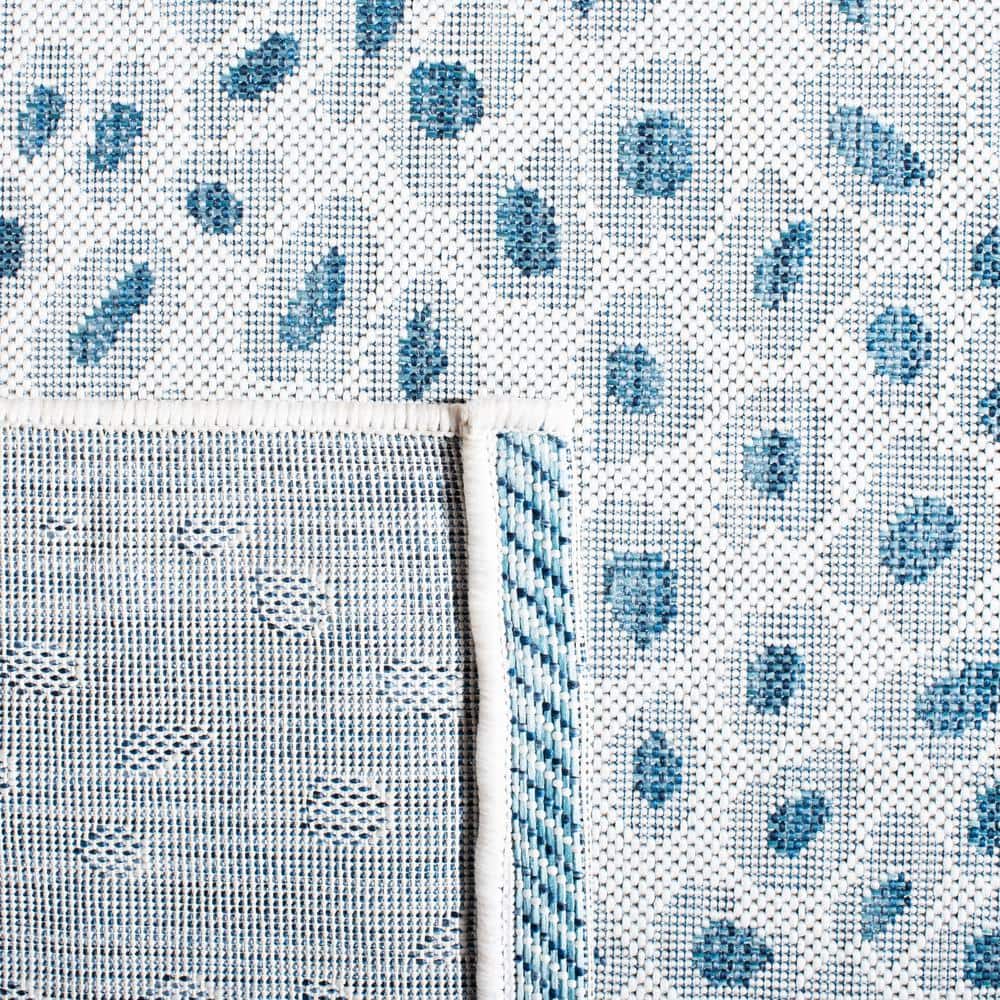 Ivory and Blue Non-Slip Washable Cotton Area Rug