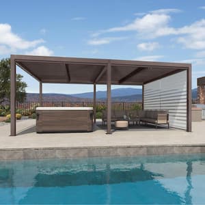 12 ft. x 20 ft. Bronze Aluminum Frame Louvered Pergola with Individual Adjustable Roofs and 1-Short Side Roller Shades