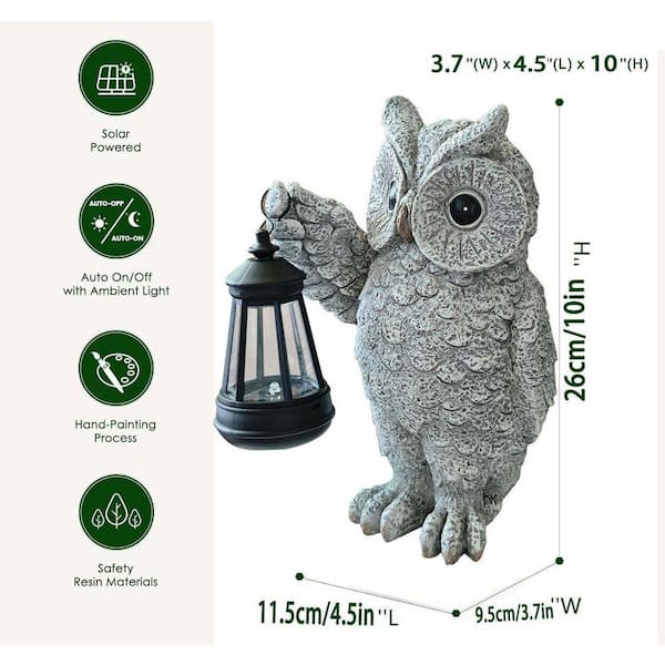 Grey Owl Solar Light Garden Statue-Outdoor Decor, Christmas