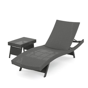 Miller Grey Armless 2-Piece Faux Rattan Outdoor Chaise Lounge and Table Set