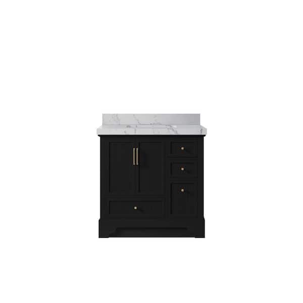 Willow Collections Alys 36 in. W x 22 in. D x 36 in. H Single Sink Bath Vanity Center in Black with 2 in. Venatino Qt. Top