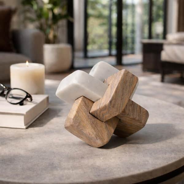 Liv & Skye Beige/Ivory 6 in. x 6 in. Marble Stone Decorative Knot
