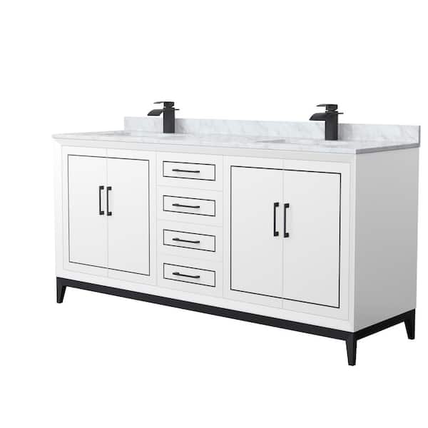 Wyndham Collection Marlena 72 in. W x 22 in. D x 35.25 in. H Double Bath Vanity in White with White Carrara Marble Top