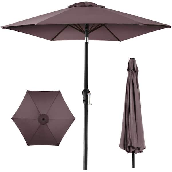 Best Choice Products Deep Taupe 10 ft. Steel Market Patio Umbrella with Crank and Tilt