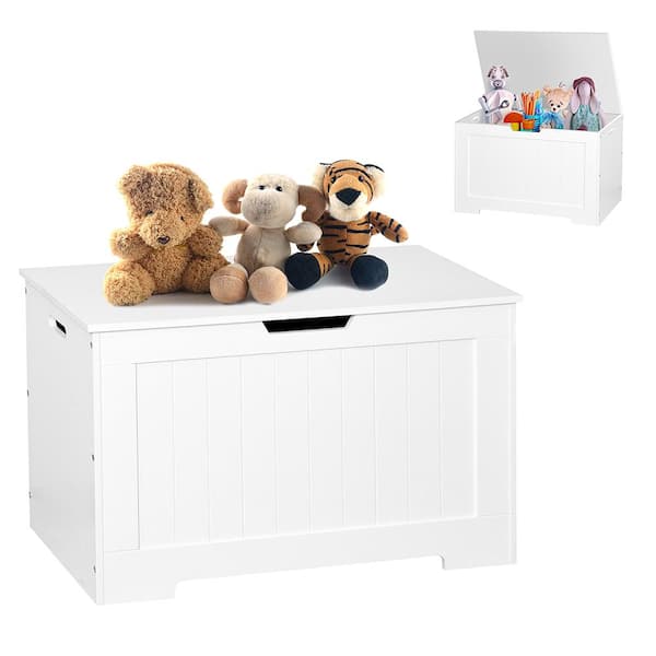 Homfa Kids Toy Chest, 31.5'' Large Storage Toy Box with Safety Hinges  Flip-Top Lid, White 