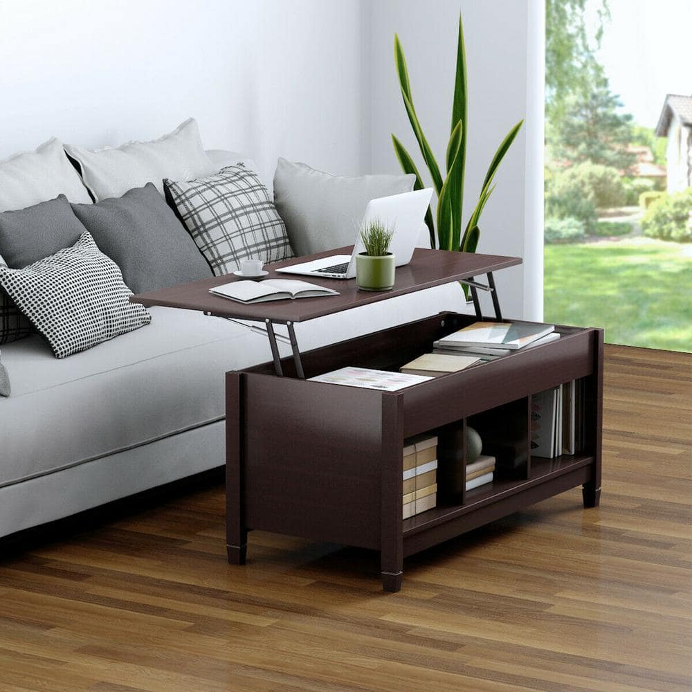 Espresso Square Wood and Metal Lift-Top Coffee Table with Storage