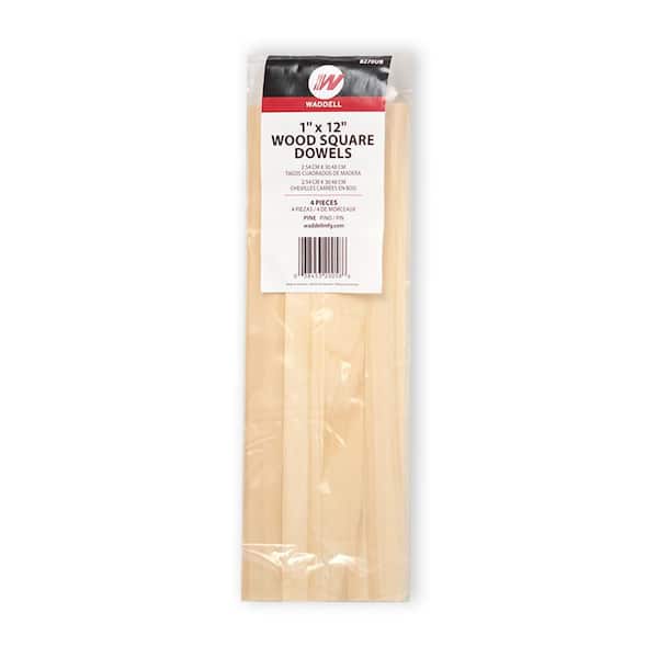 1 in. x 12 in. Pine Square Dowels, Pack of 4-Sanded, Paintable, Stainable-Wooden Rod for DIY Home Projects