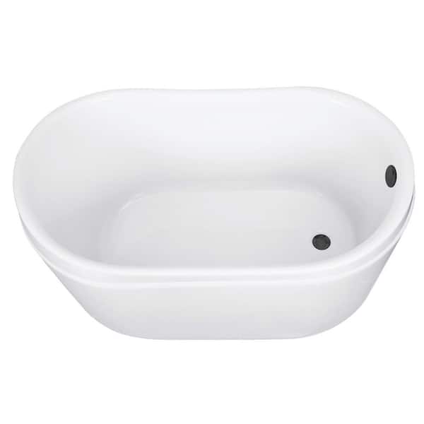 Kingston Brass Aqua Eden 52 in. x 30 in. Acrylic Flatbottom Freestanding Soaking Bathtub in White/Matte Black with Drain